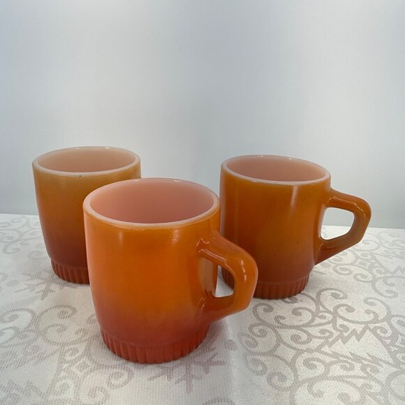 Anchor Hocking Fire-King Rust Gradient Ribbed Stackable Mugs Set Of 3 - Picture 1 of 5